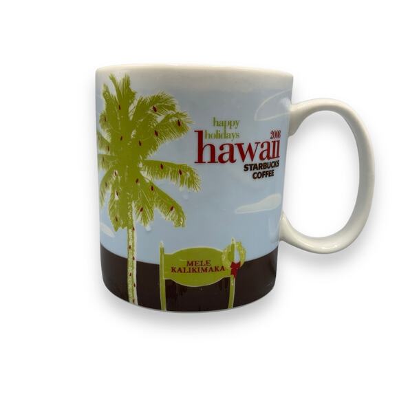 Starbucks 2008 Happy Holidays Hawaii Mele Kalikimaka 16oz Coffee Mug Palm Tree - Picture 1 of 8